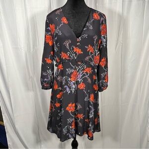 Sold Madewell Black and Red Floral Long Sleeve Dress